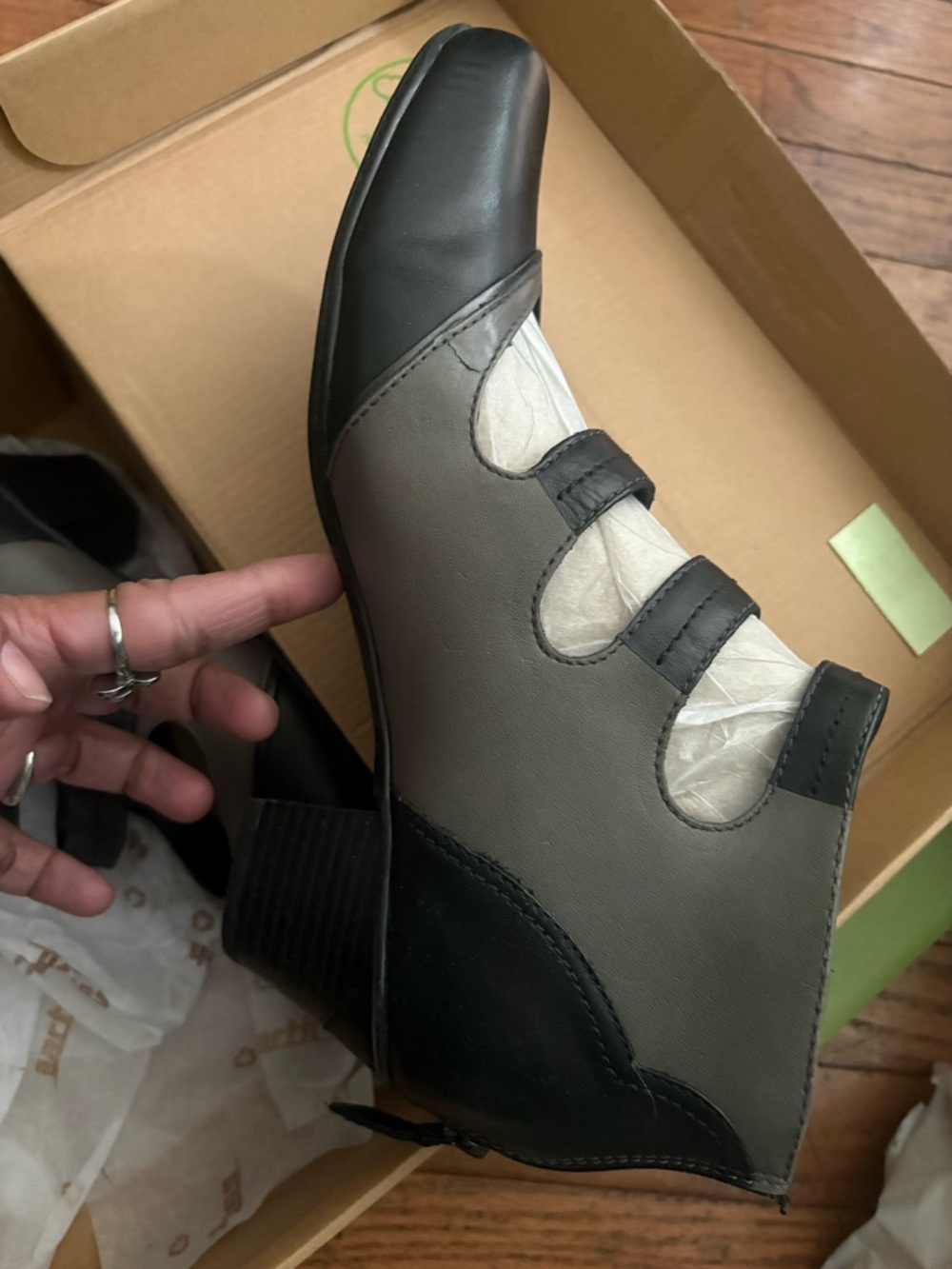 Earth Triple-Strap Black and Gray Ankle Booties - Picture 2 of 3